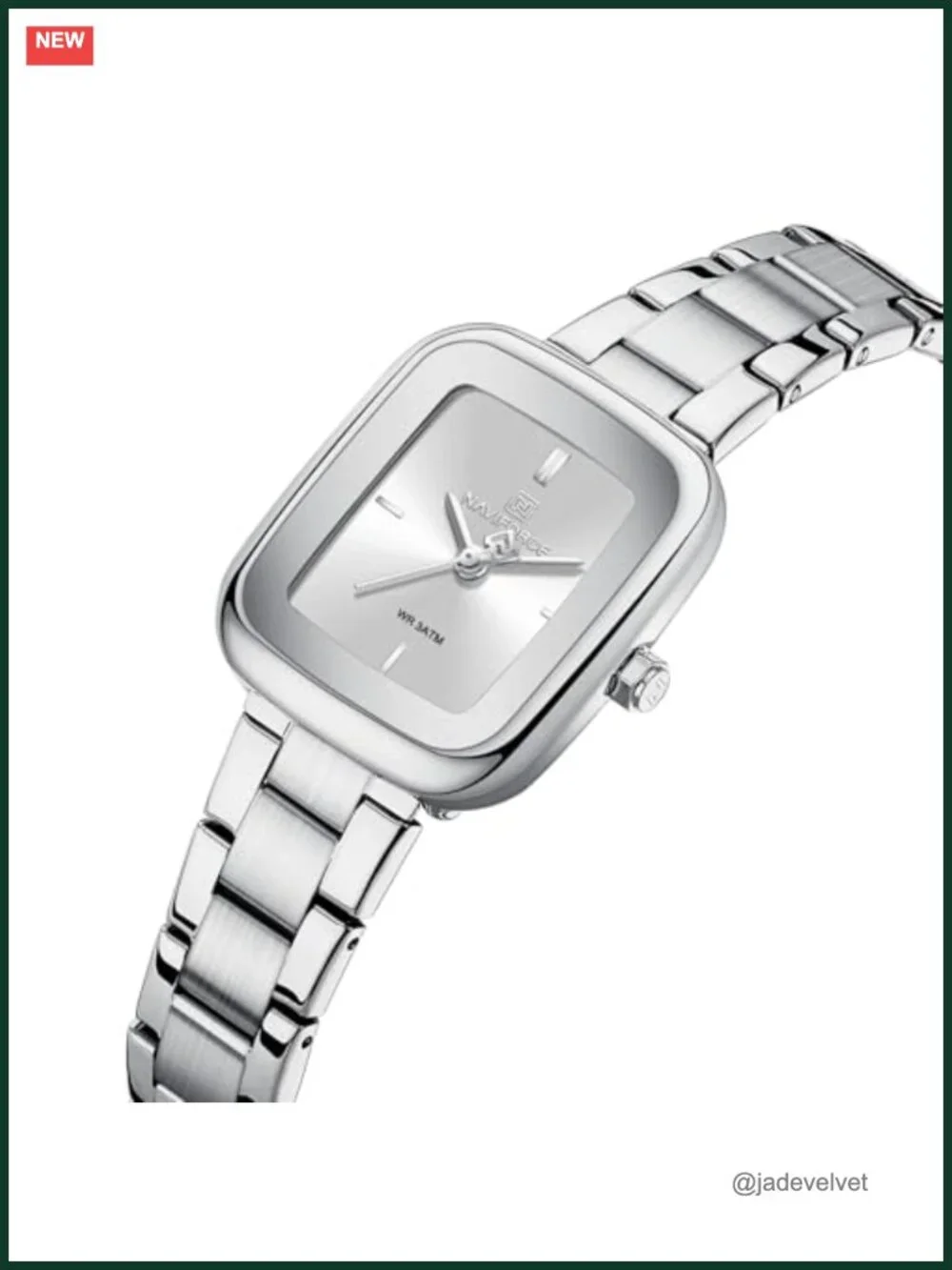Vintage Square Case Watch, Stainless Steel Band, Waterproof, Gift for Her